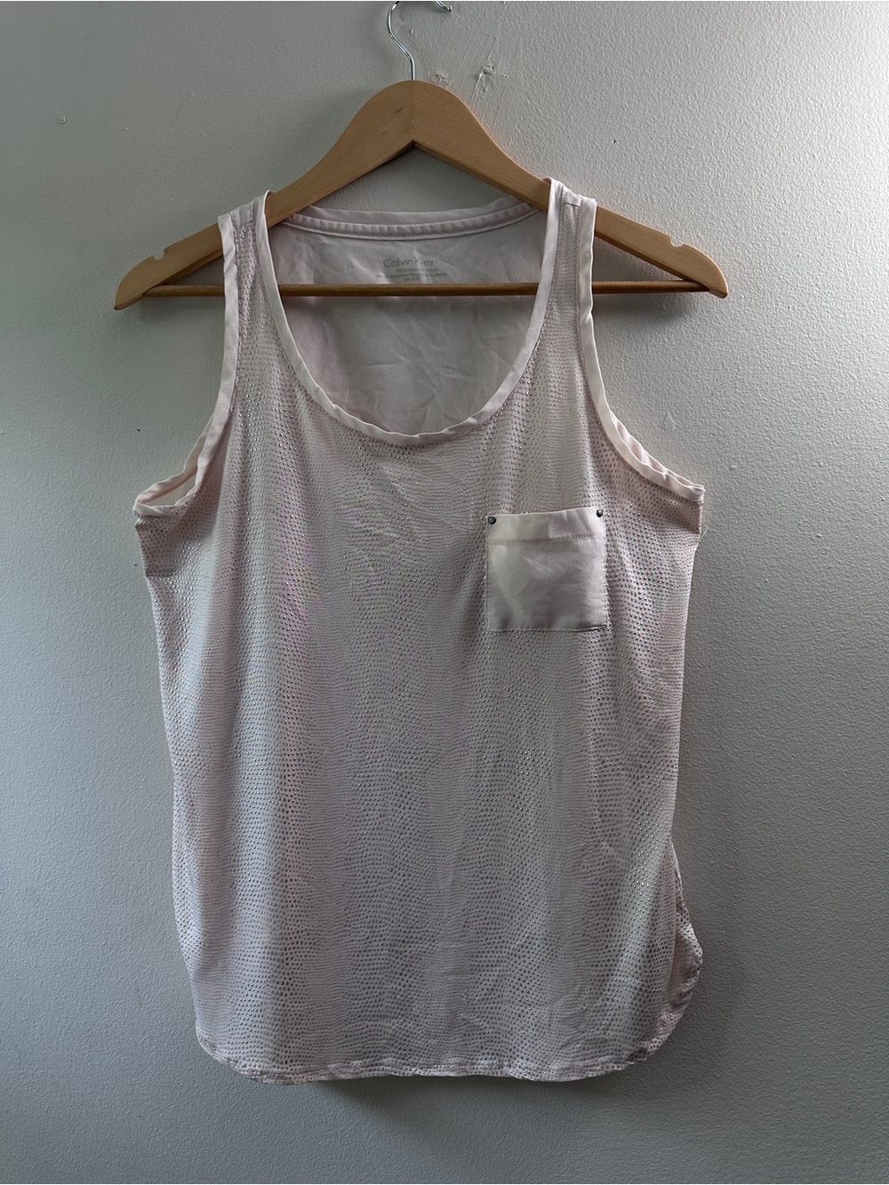 Calvin Klein Performance Tank Top Womens XS Pink Textured Knit Pocket Scoop TP